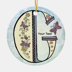 floral Monogram G Ceramic Ornament