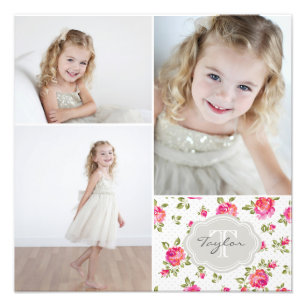 Floral Monogram Girly Photo Collage Print