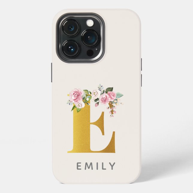 Floral Monogram Gold Effect Personalized Name iPhone Case (Back)