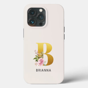Floral Monogram Gold Letter B Personalized Name iPhone 13 Pro Case