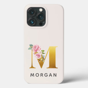 Floral Monogram Gold Letter M Personalized Name iPhone 13 Pro Case