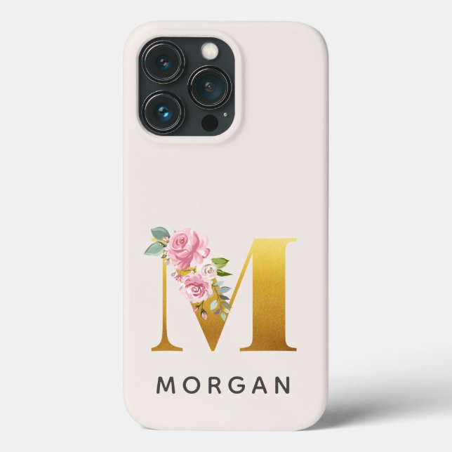 Floral Monogram Gold Letter M Personalized Name Case-Mate iPhone Case (Back)