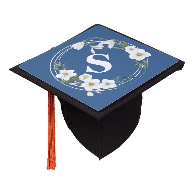 Floral Monogram Graduation Cap Topper (Angled)