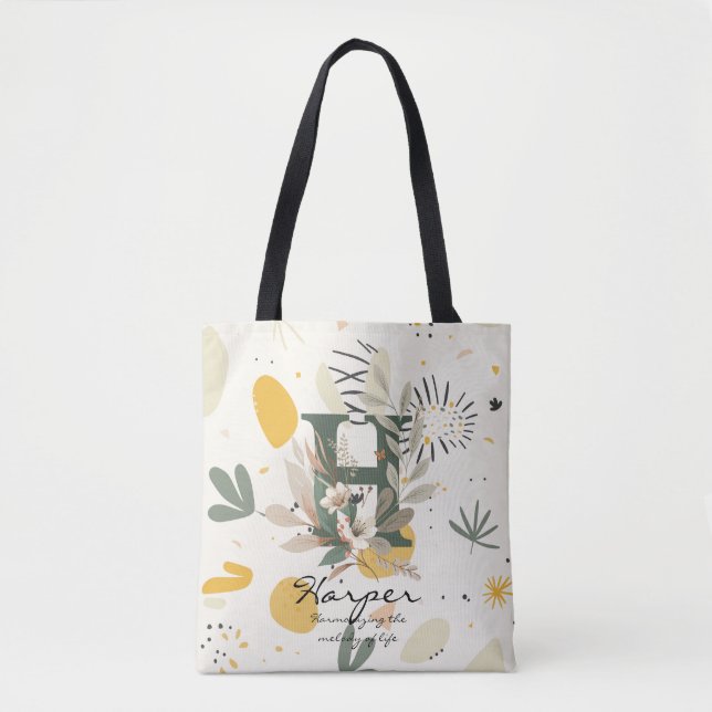 Floral Monogram H – Vibrant Botanical Letter Art Tote Bag (Front)