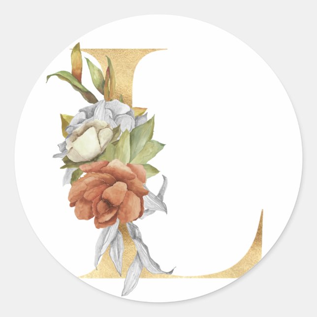 Floral monogram in gold Classic Round Sticker (Front)