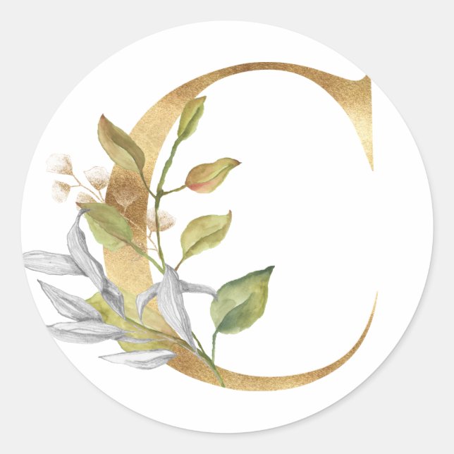 Floral monogram in gold Classic Round Sticker (Front)