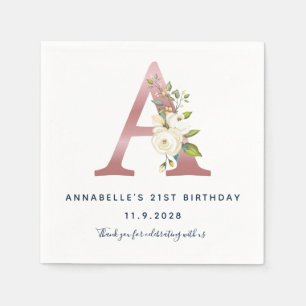 Floral Monogram Initial 21st Birthday Rose Gold Napkin