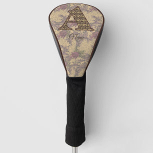 Floral Monogram Initial A Elegant Personalized   Golf Head Cover