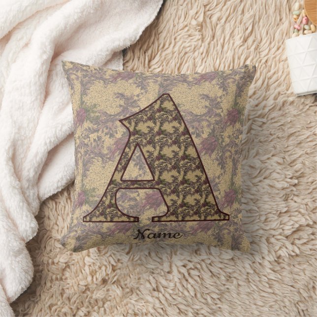 Floral Monogram Initial A Elegant Personalized Throw Pillow (Blanket)