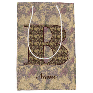 Floral Monogram Initial B Elegant Personalized Medium Gift Bag