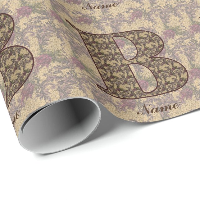 Floral Monogram Initial B Elegant Personalized   Wrapping Paper (Roll Corner)