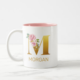 Floral Monogram Initial Botanical Personalized Two-Tone Coffee Mug