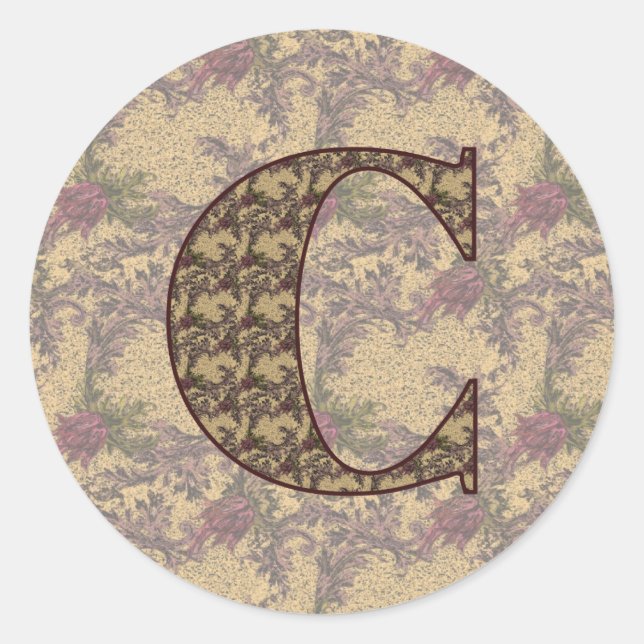 Floral Monogram Initial C Elegant Classic Round Sticker (Front)