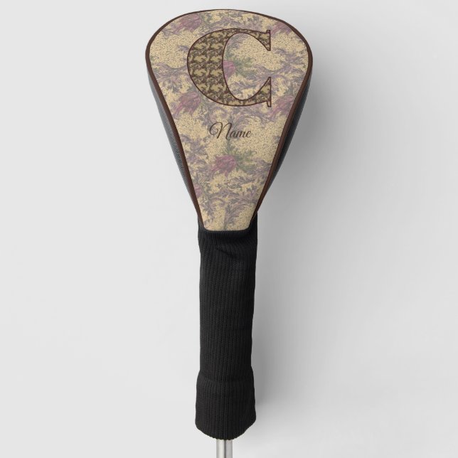 Floral Monogram Initial C Elegant Personalized Golf Head Cover (Front)