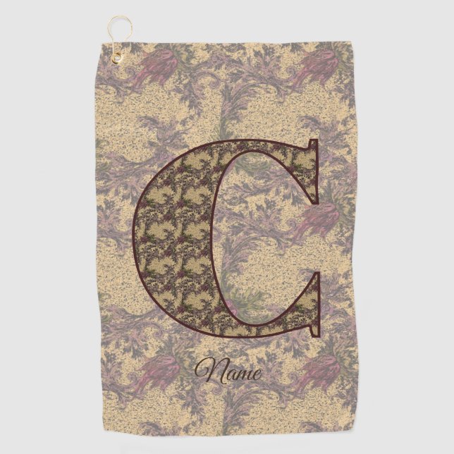 Floral Monogram Initial C Elegant Personalized Golf Towel (Front)