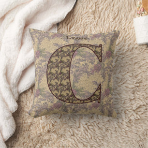 Floral Monogram Initial C Elegant Personalized Throw Pillow