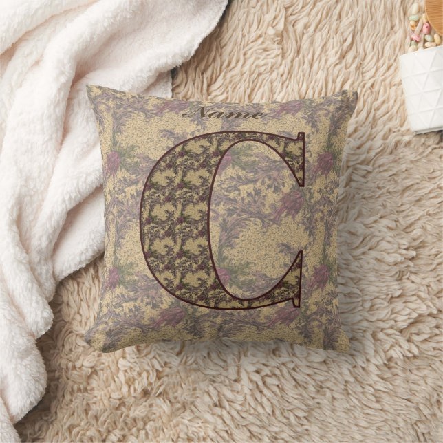 Floral Monogram Initial C Elegant Personalized  Throw Pillow (Blanket)