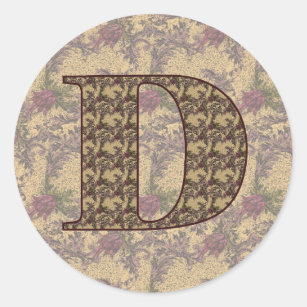 Floral Monogram Initial D Elegant Classic Round Sticker