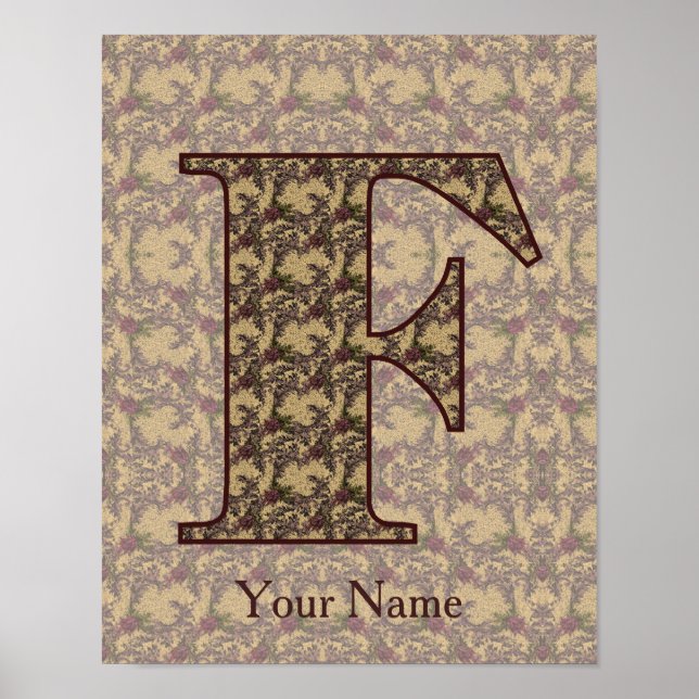 Floral Monogram Initial F Personalized Poster (Front)