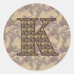Floral Monogram Initial K Elegant Classic Round Sticker