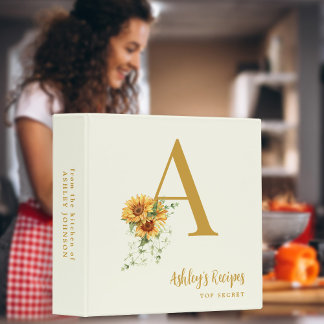 Floral monogram initial kitchen recipes cookbook binder