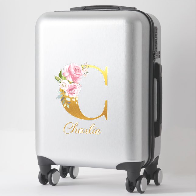 Floral Monogram Initial Letter C Custom Name (Suitcase)