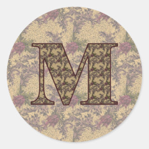 Floral Monogram Initial M Elegant Classic Round Sticker