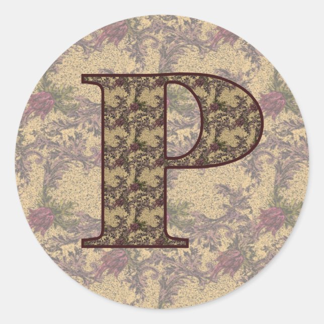 Floral Monogram Initial P Elegant Classic Round Sticker (Front)