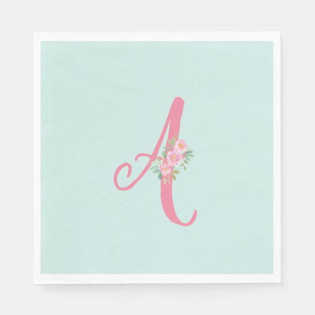Floral Monogram Initial Personalized Napkin (Front)