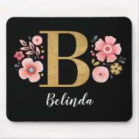 Floral Monogram Initial Pink Gold Letter B