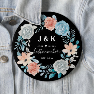 Floral Monogram Initials Custom Family Name 6 Inch Round Button