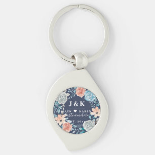 Floral Monogram Initials Custom Family Name Keychain