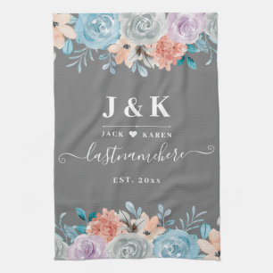 Floral Monogram Initials Custom Family Name Kitchen Towel