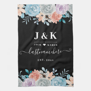 Floral Monogram Initials Custom Family Name Kitchen Towel