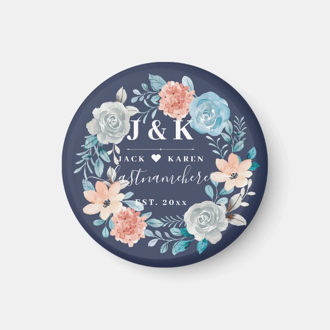 Floral Monogram Initials Custom Family Name Magnet (Front)