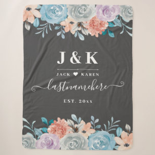 Floral Monogram Initials Custom Family Name Sherpa Blanket