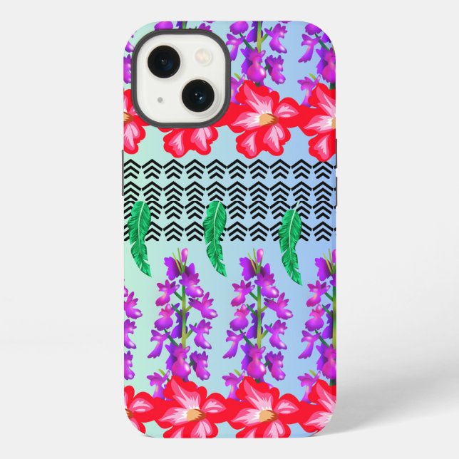 Floral Monogram iPhone 13 Case, Blue background  Case (Back)