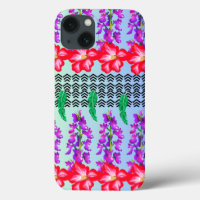 Floral Monogram iPhone 13 Case, Blue background 