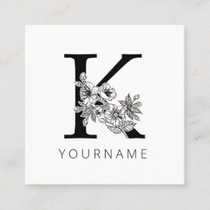 Floral Monogram K Sakura Cherry Blossoms Square Business Card