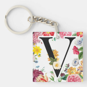 Floral Monogram Keychain