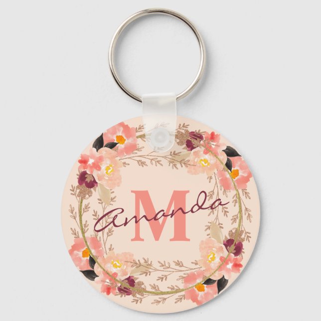 Floral Monogram Keychain (Front)