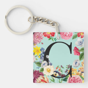 Floral Monogram Keychain