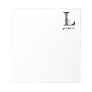 Floral Monogram L Black Gold Flora Notepad