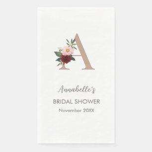 Floral Monogram Letter A Bridal Shower  Napkin
