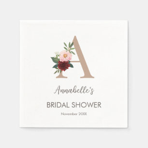 Floral Monogram Letter A Bridal Shower   Napkin