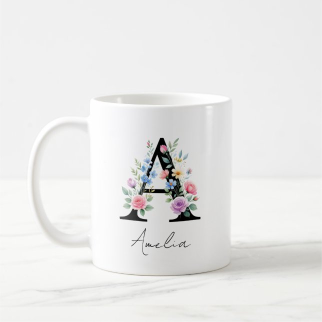  Floral Monogram – Letter A Coffee Mug (Left)
