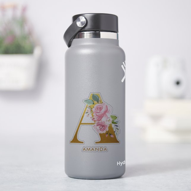 Floral Monogram Letter A Monogrammed (HydroFlask)