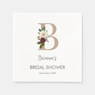 Floral Monogram Letter B Bridal Shower Napkin