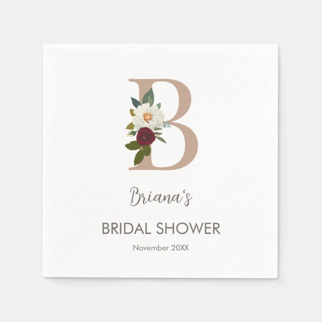 Floral Monogram Letter B Bridal Shower  Napkin (Front)