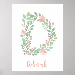 Floral monogram letter D custom name Poster